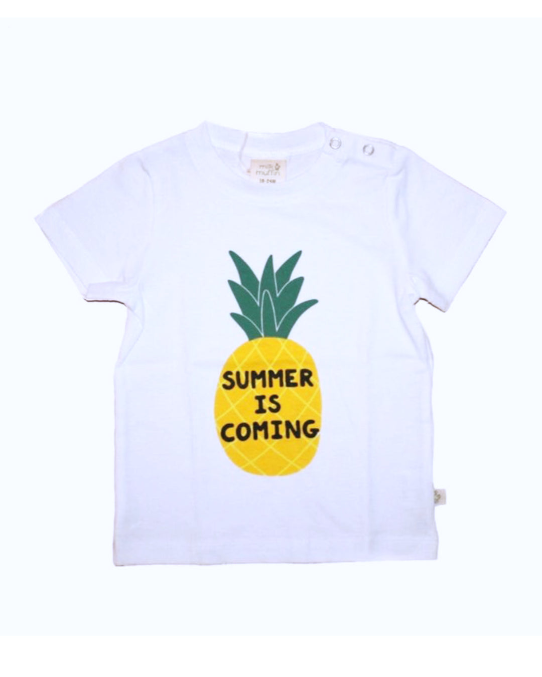 Weißes T-Shirt mit Ananas SUMMER IS COMING aus Biobaumwolle
