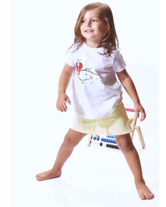 Weißes T-Shirt aus Biobaumwolle mit Vögeln aus dem Zweig