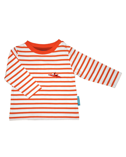 Weißes Shirt mit Streifen in orange und kleinem Fuchs