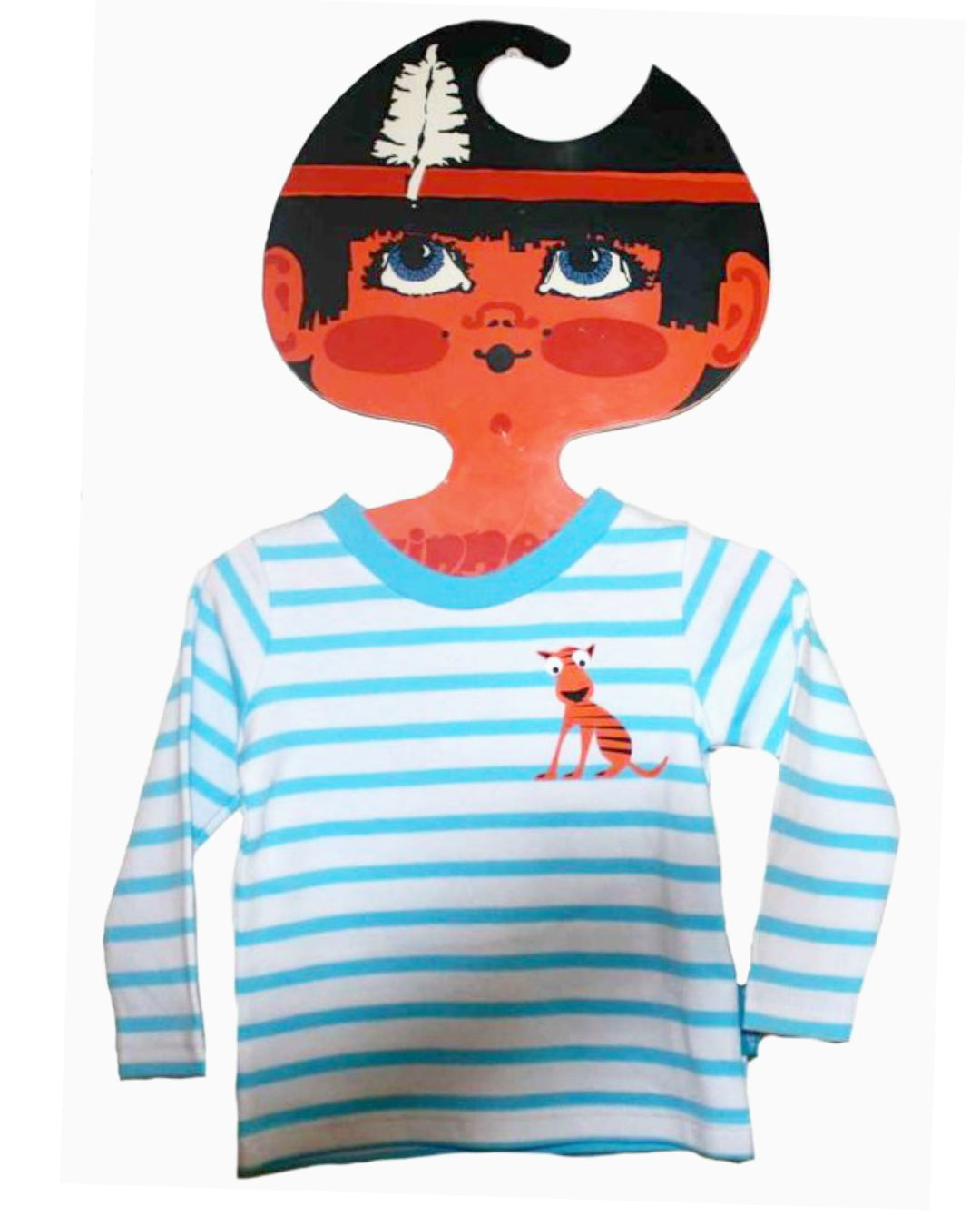 Weißes Shirt in blauen Streifen und Tiger in orange für Kinder