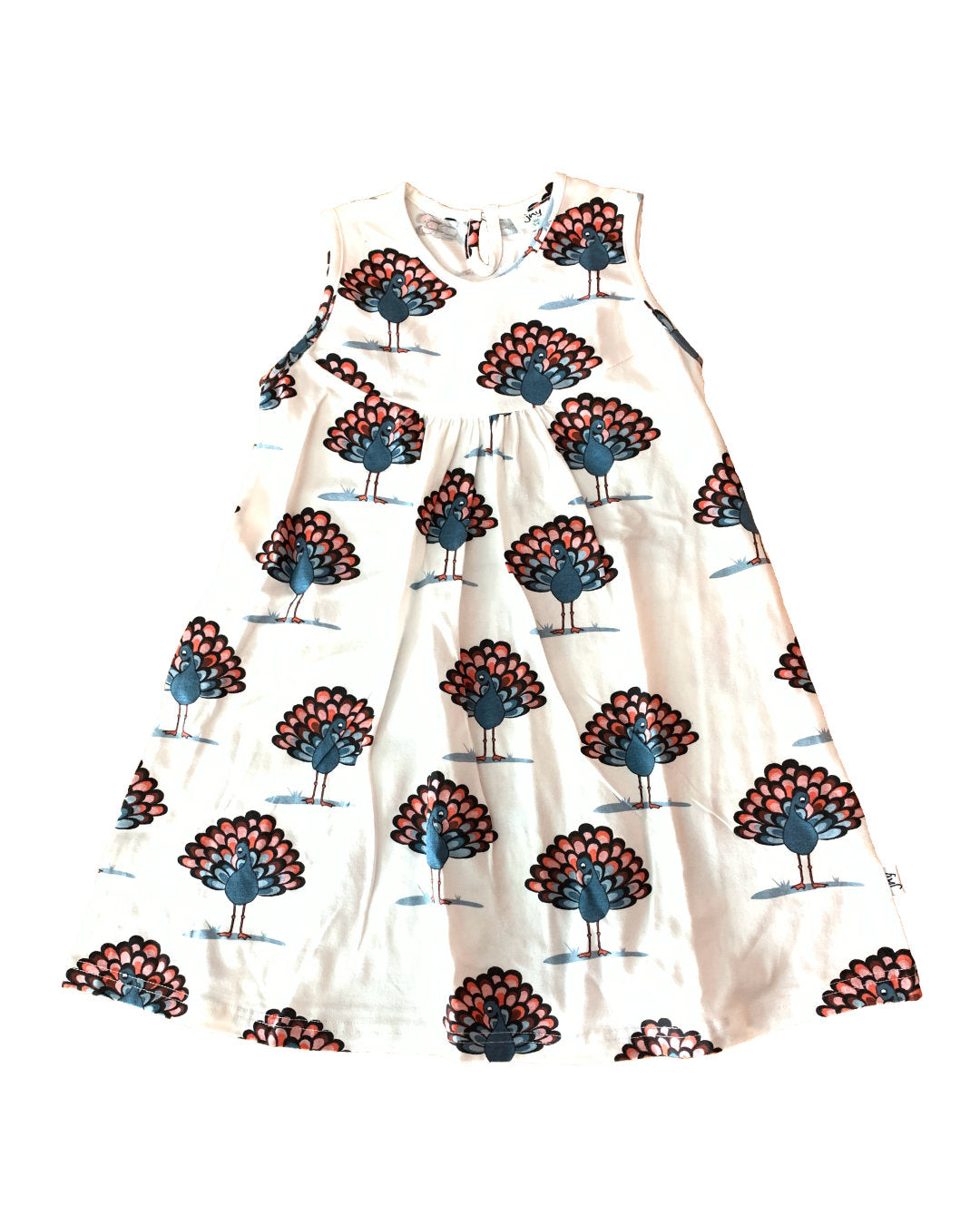 Weißes Kleid für Kinder mit Pfau  Print  aus Biobaumwolle 
