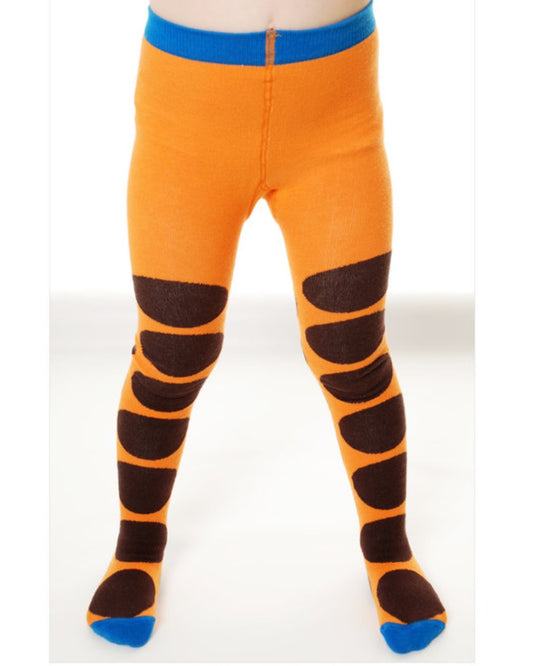 Orange Kinderstrumpfhose mit großen braunen Punkten von DUNS Sweden aus Biobaumwolle