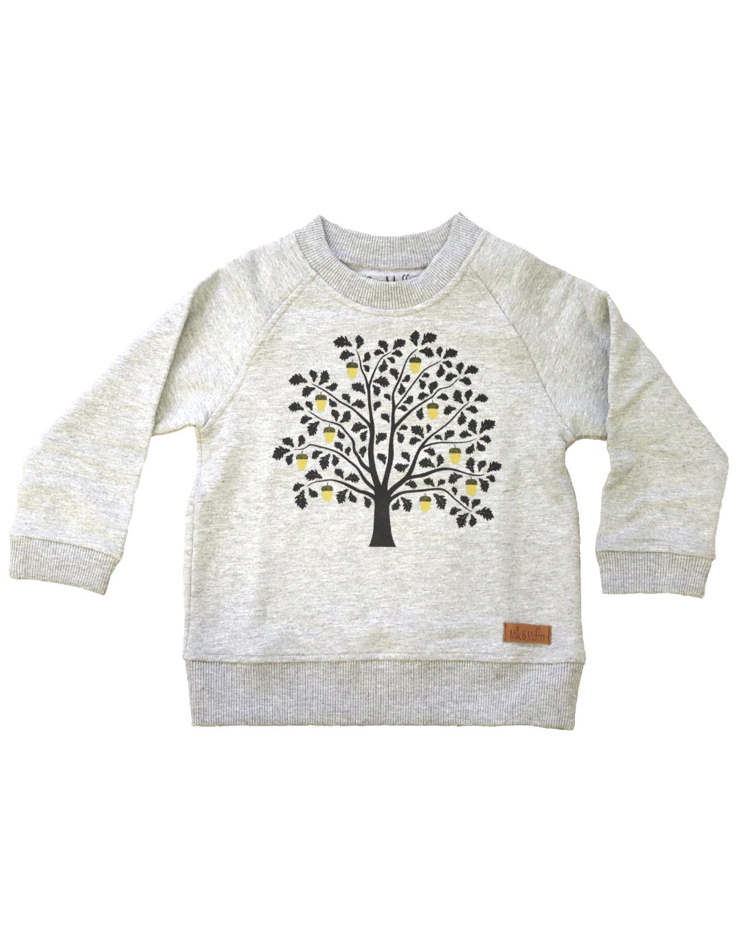 Graues Sweatshirt mit Eiche und Eicheln aus Biobaumwolle für Kinder