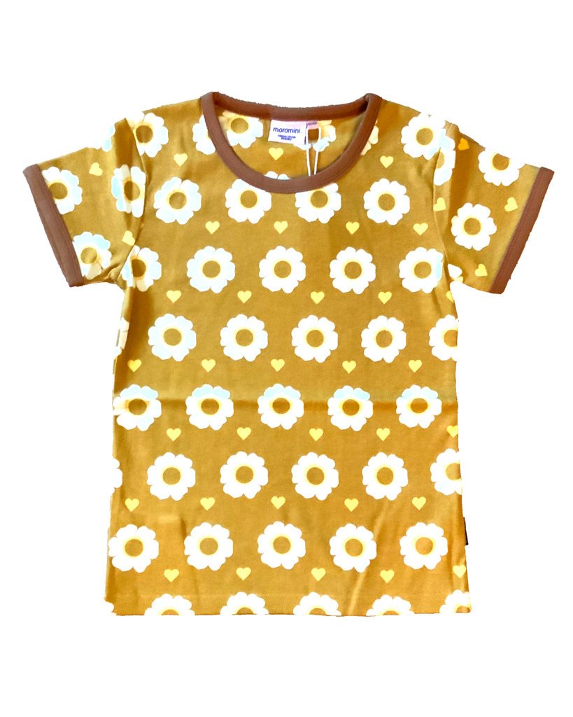 senffarbenes T-Shirt mit Blumen aus Bio Baumwolle von moromini