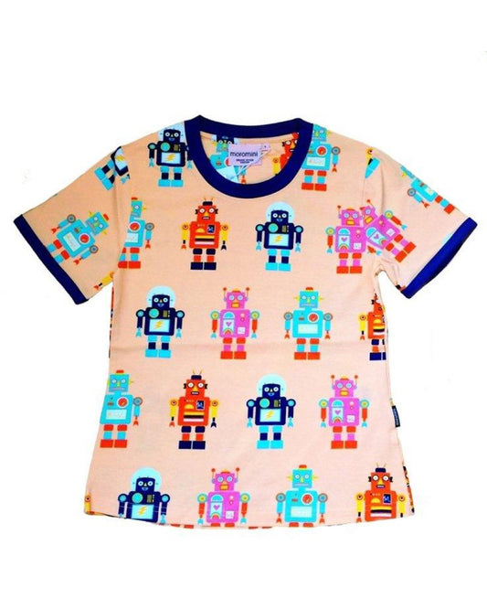 Oranges T-Shirt für Damen mit Robotern aus Biobaumwolle von moromini