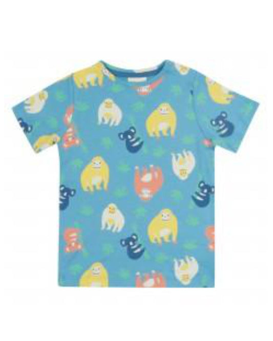Blaues T-Shirt mit Affen von piccalilly aus Biobaumwolle