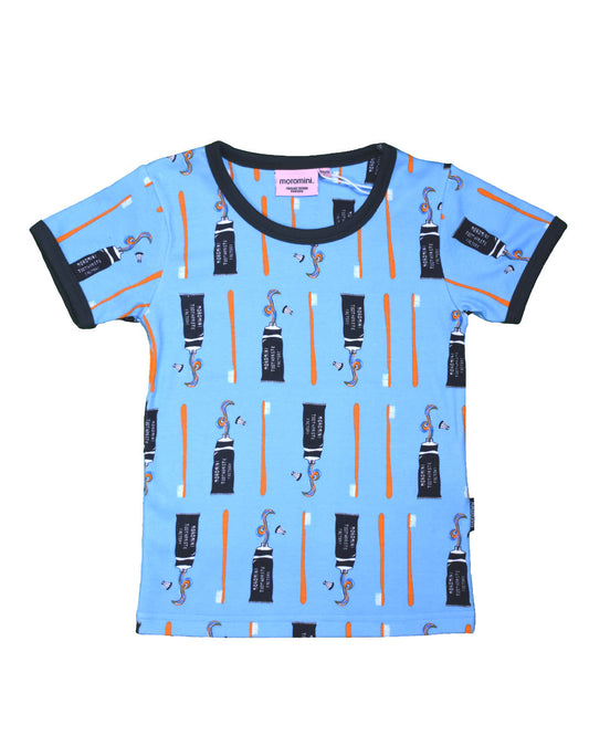 T-Shirt für Kinder mit Zahnbürsten und Zahncreme aus Biobaumwolle von moromini