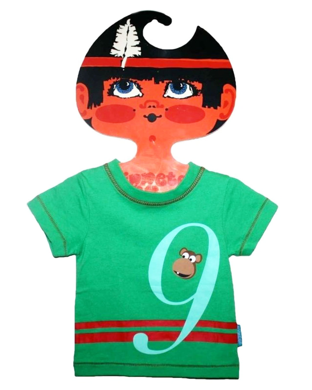 T-Shirt in grün mit großer 9 und kleinem Affen für Kinder aus Baumwolle