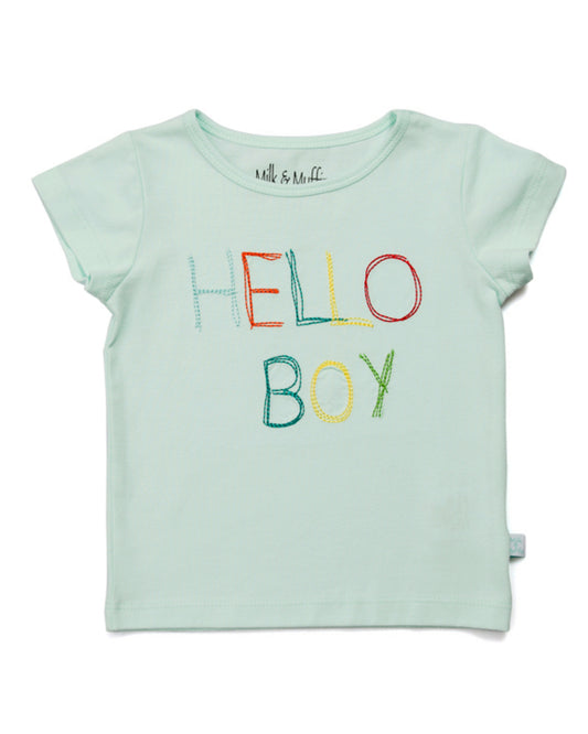 Grünes T-Shirt HELLO BOY aus Biobaumwolle