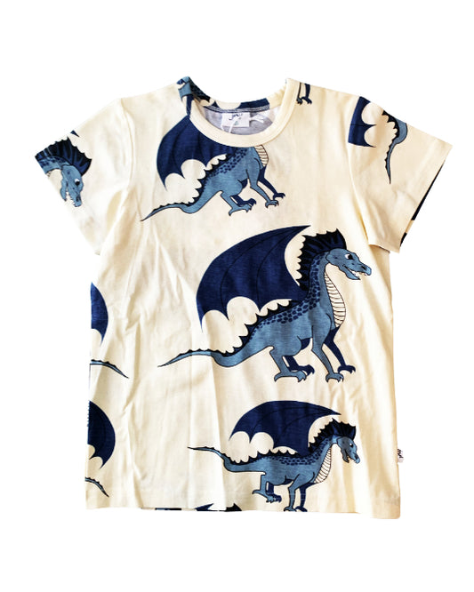 T-Shirt mit blauem Drache aus Biobaumwolle 