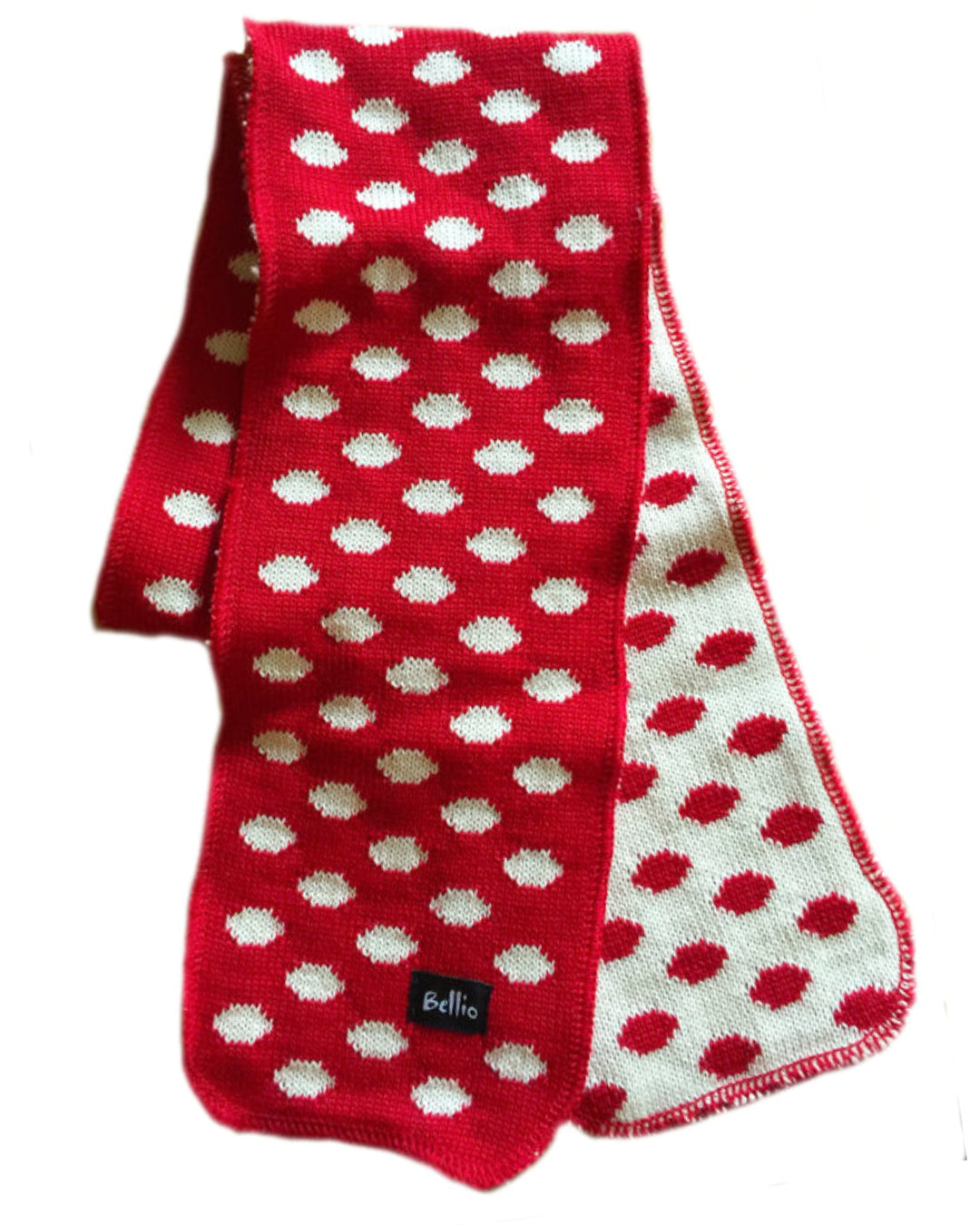 Strickschleife für Kinder in rot/weiß mit Punkten