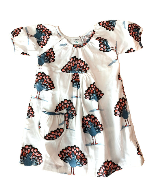 Weißes Kleid mit Pfau Print für Babys aus Biobaumwolle 
